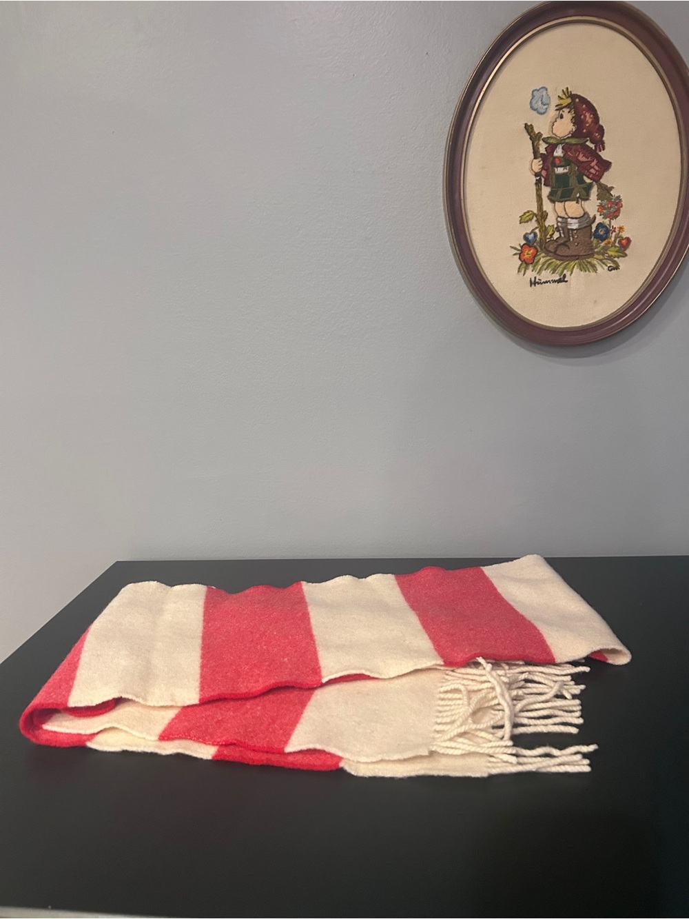 J Crew Striped Red and Cream Scarf with Fringe Detail
